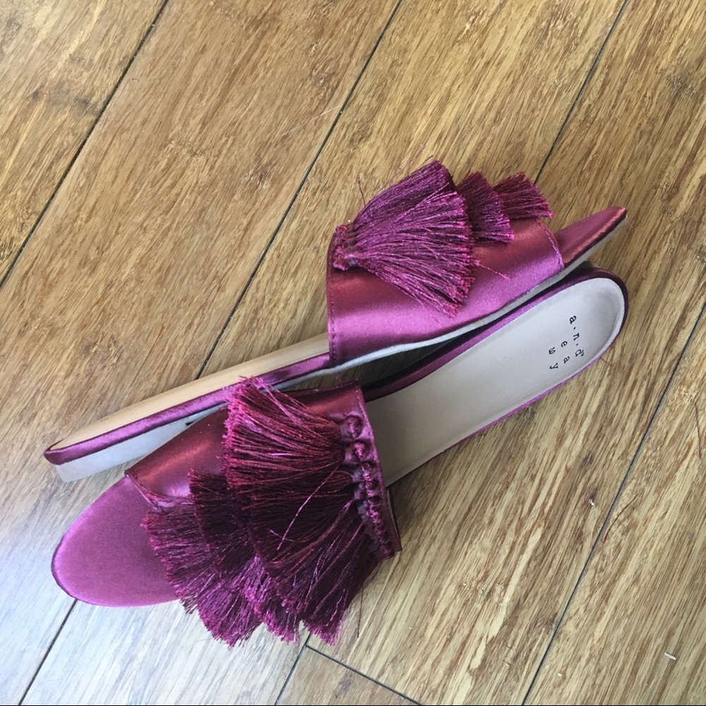 EUC Burgundy Fringe Slippers - Picture 2 of 5